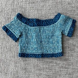 Blue Ruffled Stretchy Crop Top